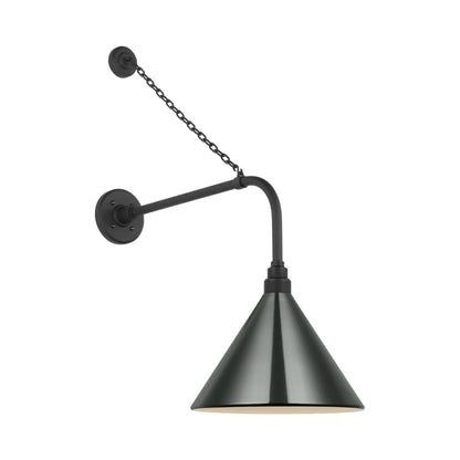 Academy Anchored Rex Barn Outdoor Wall Light in Matte Black (12.5-Inch Green Conical Savannah Shade).