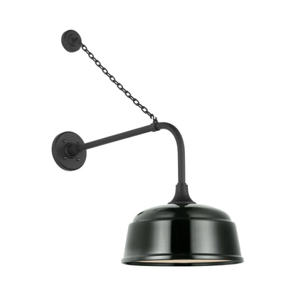 Academy Anchored Rex Barn Outdoor Wall Light in Matte Black (12.5-Inch Green Rockhouse Shade).