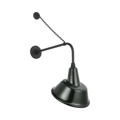 Academy Anchored Rex Barn Outdoor Wall Light in Matte Black (12.5-Inch Green Tilted Bowers Shade).