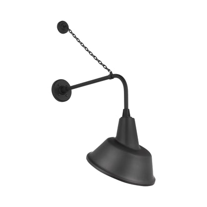 Academy Anchored Rex Barn Outdoor Wall Light in Matte Black (12.5-Inch Matte Black Tilted Bowers Shade).