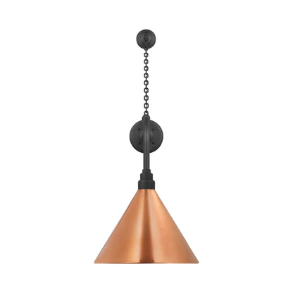 Academy Anchored Rex Barn Outdoor Wall Light in Matte Black (12.5-Inch Soft Copper Conical Savannah Shade).