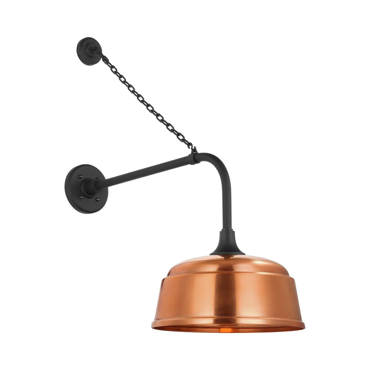 Academy Anchored Rex Barn Outdoor Wall Light in Matte Black (12.5-Inch Soft Copper Rockhouse Shade).