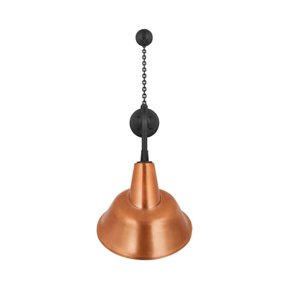 Academy Anchored Rex Barn Outdoor Wall Light in Matte Black (12.5-Inch Soft Copper Tilted Bowers Shade).