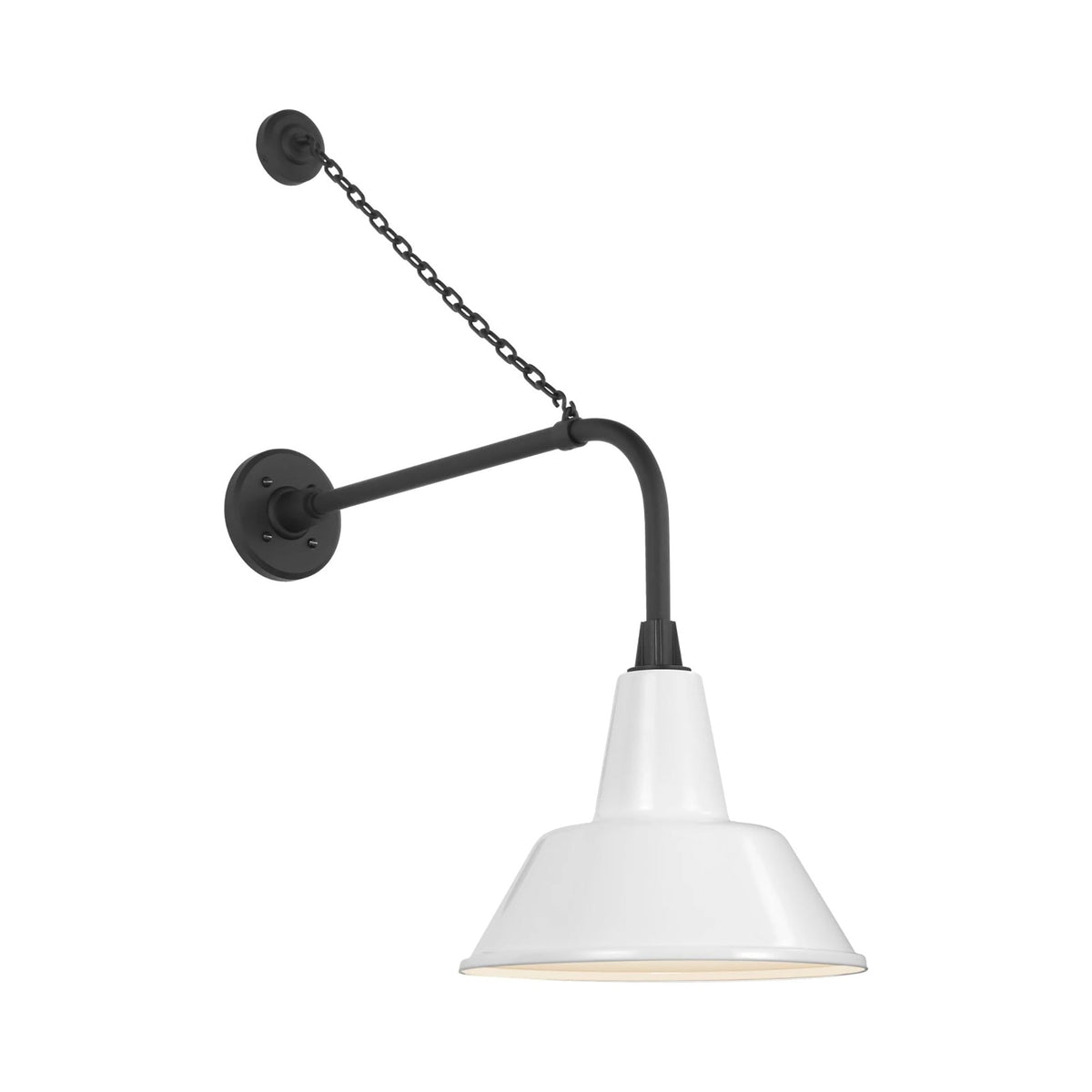 Academy Anchored Rex Barn Outdoor Wall Light in Matte Black (12.5-Inch White Bowers Shade).