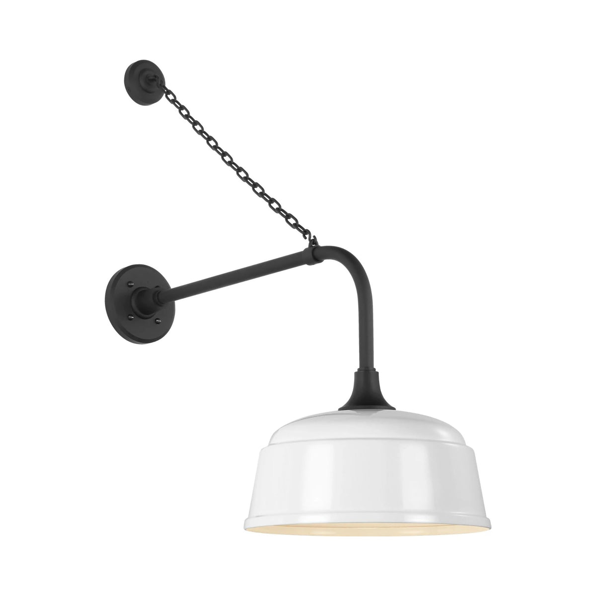Academy Anchored Rex Barn Outdoor Wall Light in Matte Black (12.5-Inch White Rockhouse Shade).