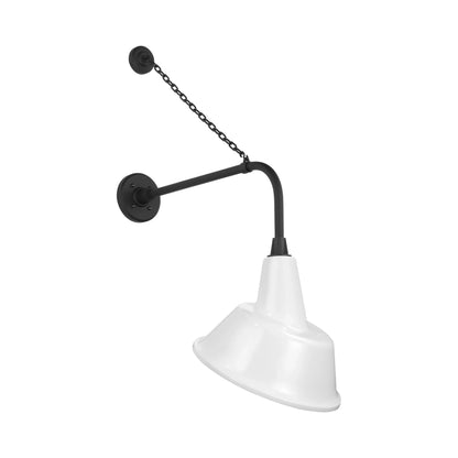 Academy Anchored Rex Barn Outdoor Wall Light in Matte Black (12.5-Inch White Tilted Bowers Shade).