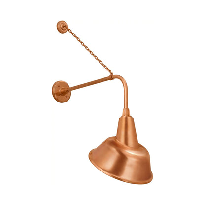 Academy Anchored Rex Barn Outdoor Wall Light in Soft Copper (12.5-Inch Soft Copper Tilted Bowers Shade).