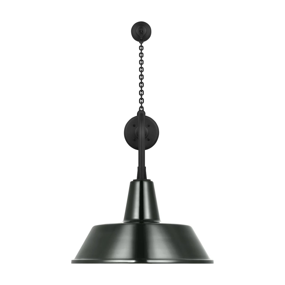 Academy Anchored Rex Barn Outdoor Wall Light in Matte Black (16-Inch Green Bowers Shade).