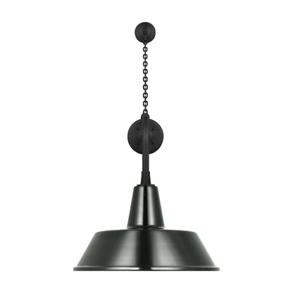 Academy Anchored Rex Barn Outdoor Wall Light in Matte Black (16-Inch Green Bowers Shade).