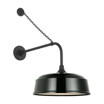 Academy Anchored Rex Barn Outdoor Wall Light in Matte Black (16-Inch Green Rockhouse Shade).