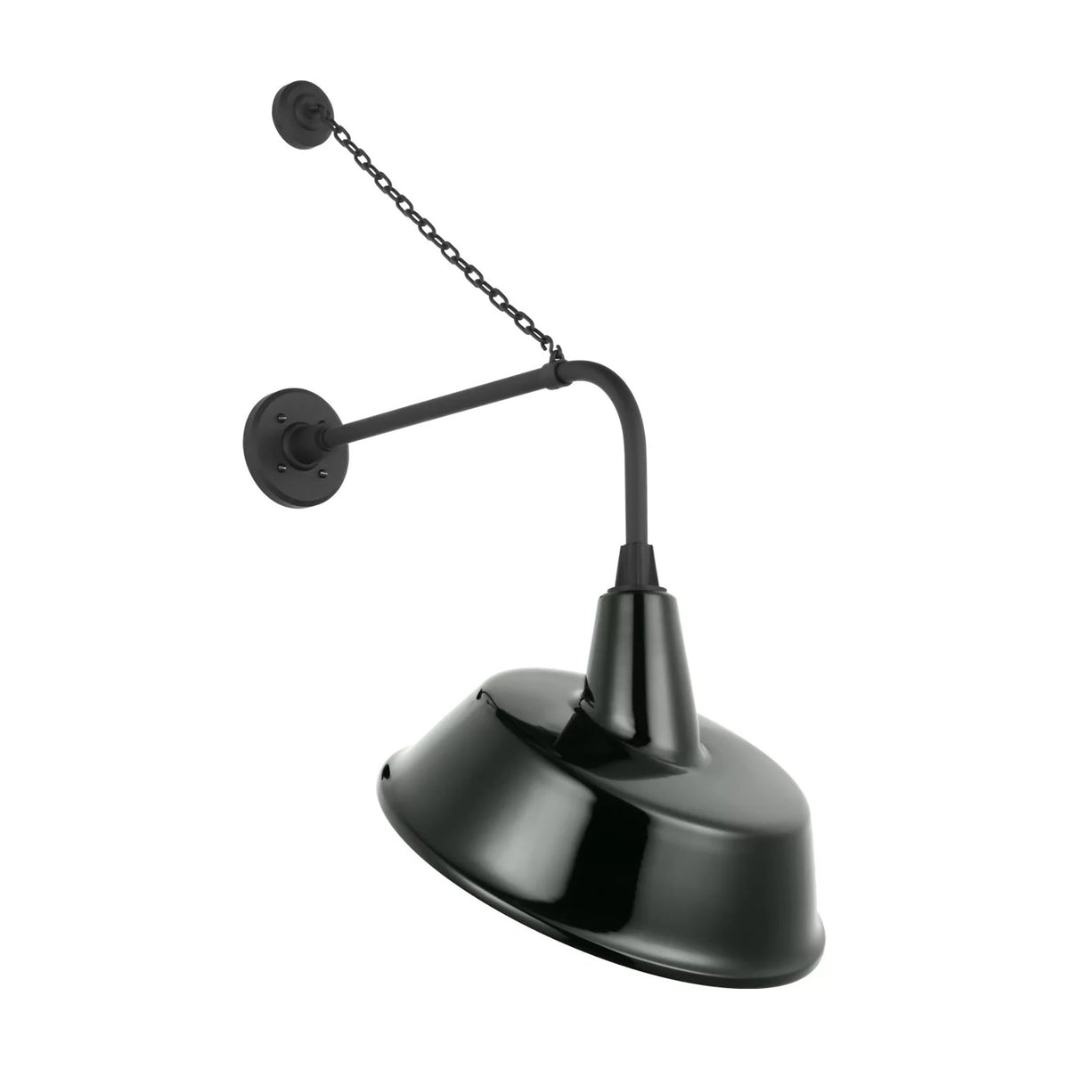 Academy Anchored Rex Barn Outdoor Wall Light in Matte Black (16-Inch Green Tilted Bowers Shade).