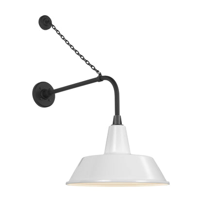 Academy Anchored Rex Barn Outdoor Wall Light in Matte Black (16-Inch White Bowers Shade).