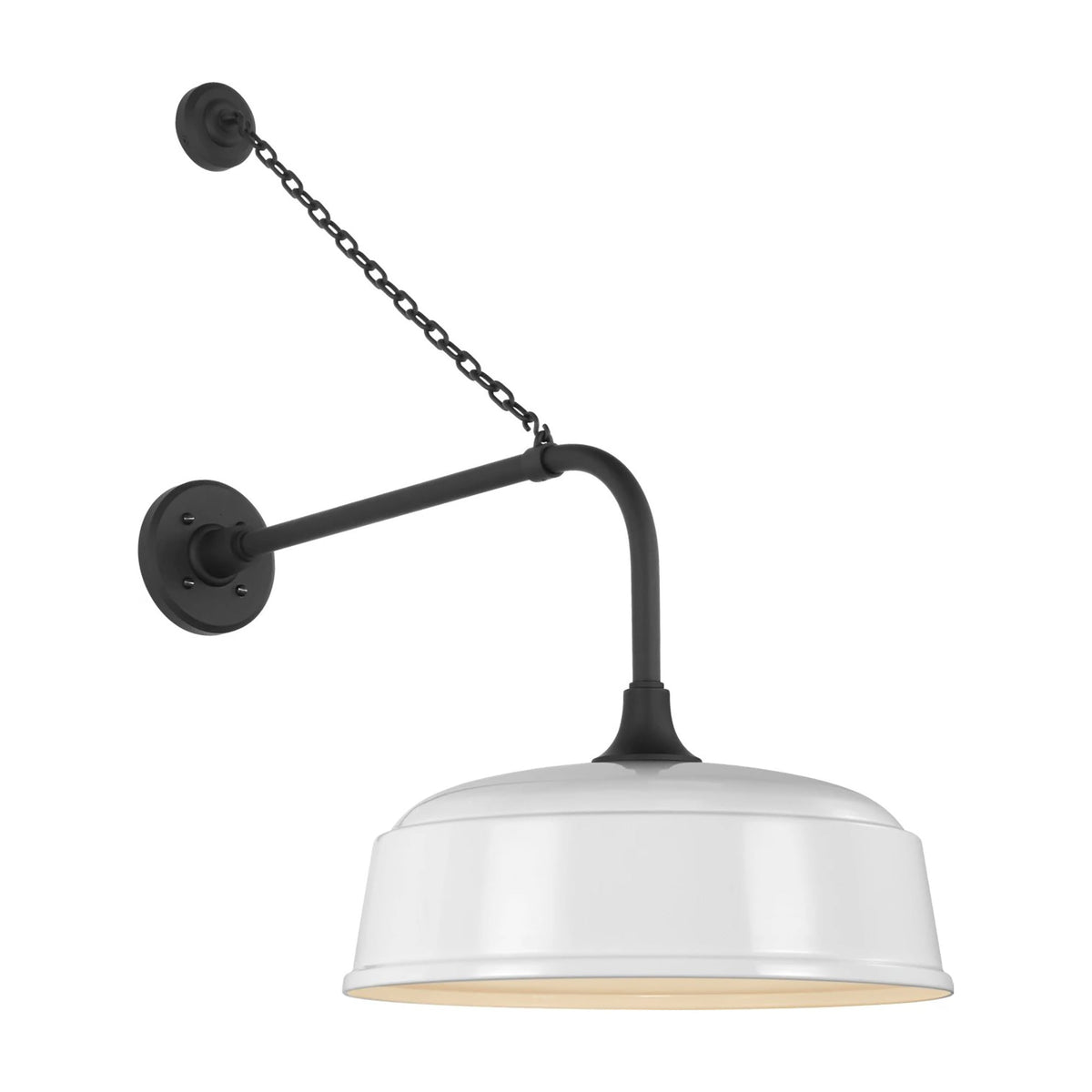 Academy Anchored Rex Barn Outdoor Wall Light in Matte Black (16-Inch White Rockhouse Shade).