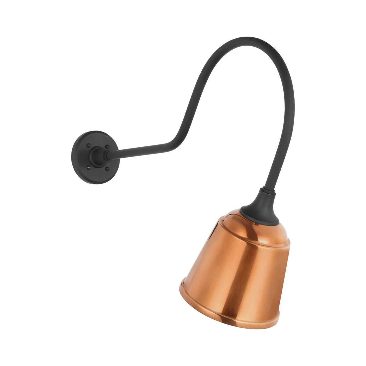 Academy Angled Flynn Barn Outdoor Wall Light in Matte Black (8-Inch Soft Copper Rockhouse Shade).