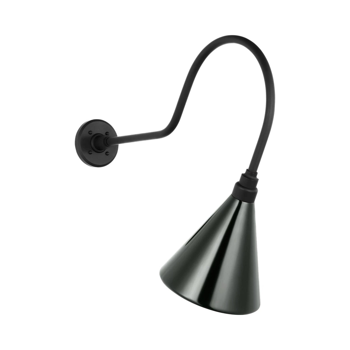 Academy Angled Flynn Barn Outdoor Wall Light in Matte Black (9-Inch Green Conical Savannah Shade).