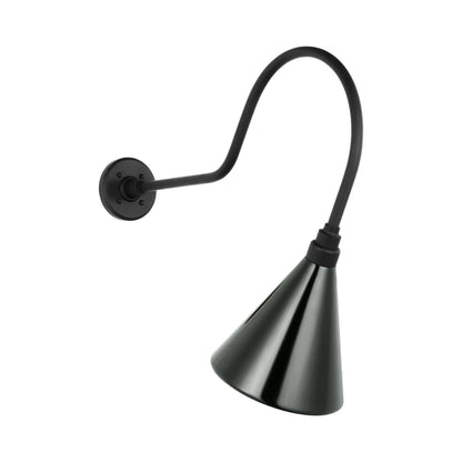 Academy Angled Flynn Barn Outdoor Wall Light in Matte Black (9-Inch Green Conical Savannah Shade).
