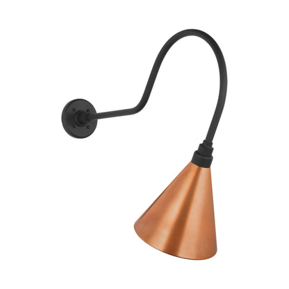 Academy Angled Flynn Barn Outdoor Wall Light in Matte Black (9-Inch Soft Copper Conical Savannah Shade).