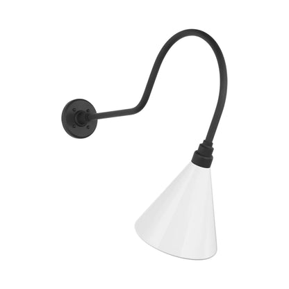 Academy Angled Flynn Barn Outdoor Wall Light in Matte Black (9-Inch White Conical Savannah Shade).