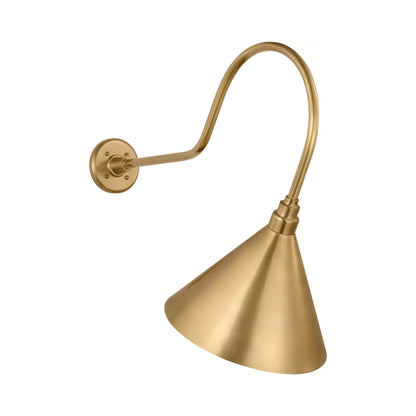 Academy Angled Flynn Barn Outdoor Wall Light in Hand-Rubbed Antique Brass (12.5-Inch Hand-Rubbed Antique Brass Conical Savannah Shade).