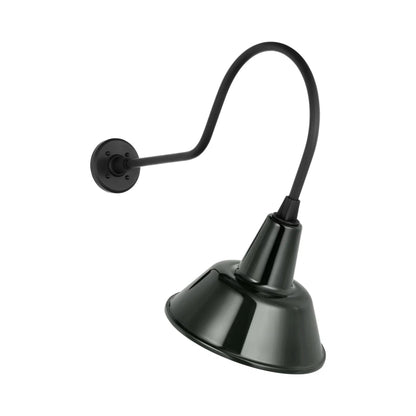 Academy Angled Flynn Barn Outdoor Wall Light in Matte Black (12.5-Inch Green Bowers Shade).