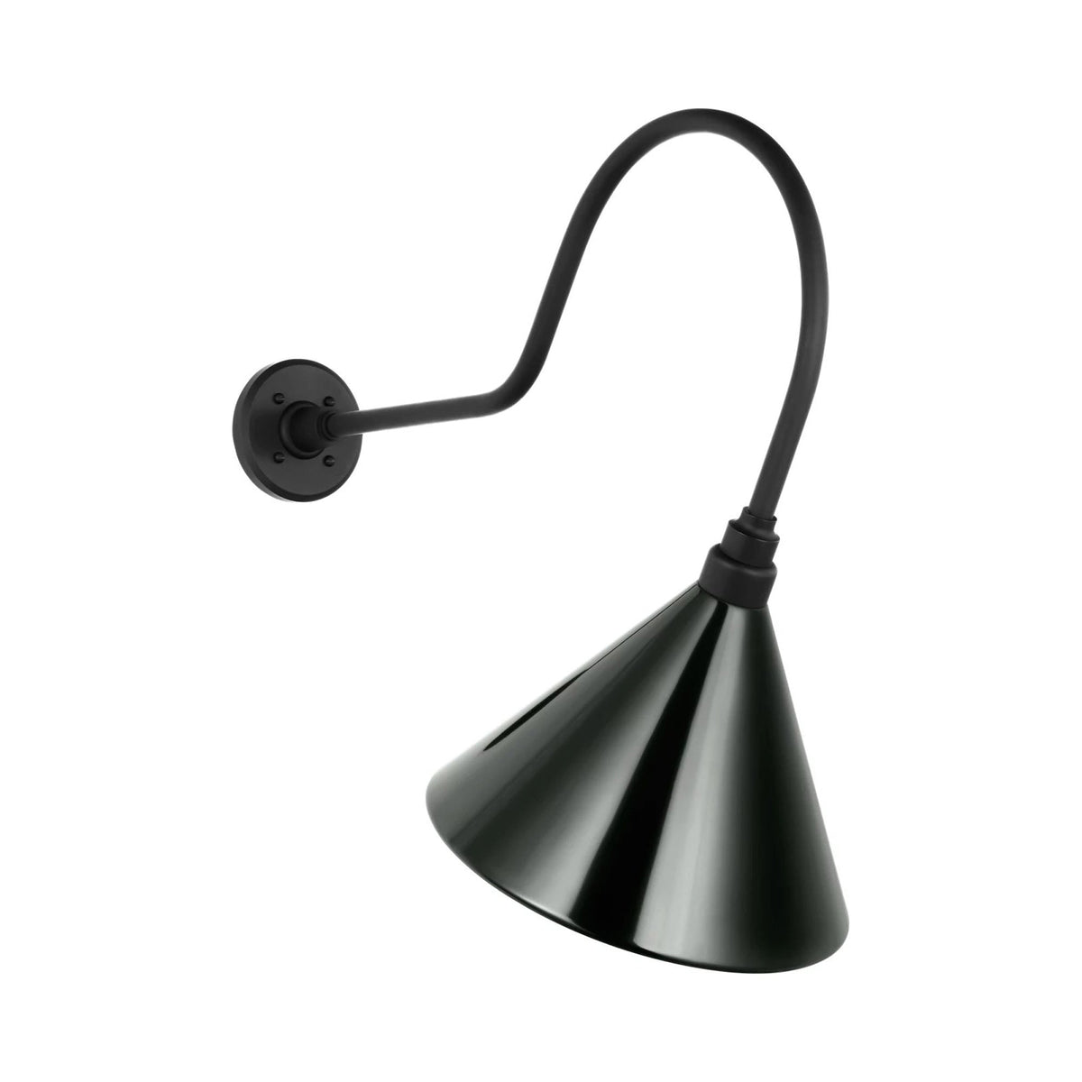 Academy Angled Flynn Barn Outdoor Wall Light in Matte Black (12.5-Inch Green Conical Savannah Shade).