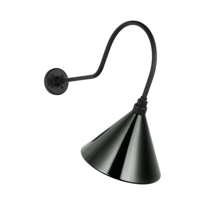 Academy Angled Flynn Barn Outdoor Wall Light in Matte Black (12.5-Inch Green Conical Savannah Shade).