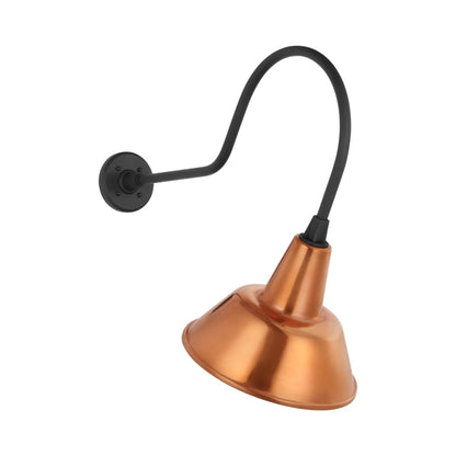 Academy Angled Flynn Barn Outdoor Wall Light in Matte Black (12.5-Inch Soft Copper Bowers Shade).