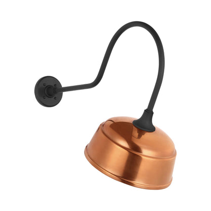 Academy Angled Flynn Barn Outdoor Wall Light in Matte Black (12.5-Inch Soft Copper Rockhouse Shade).