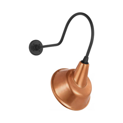 Academy Angled Flynn Barn Outdoor Wall Light in Matte Black (12.5-Inch Soft Copper Tilted Bowers Shade).