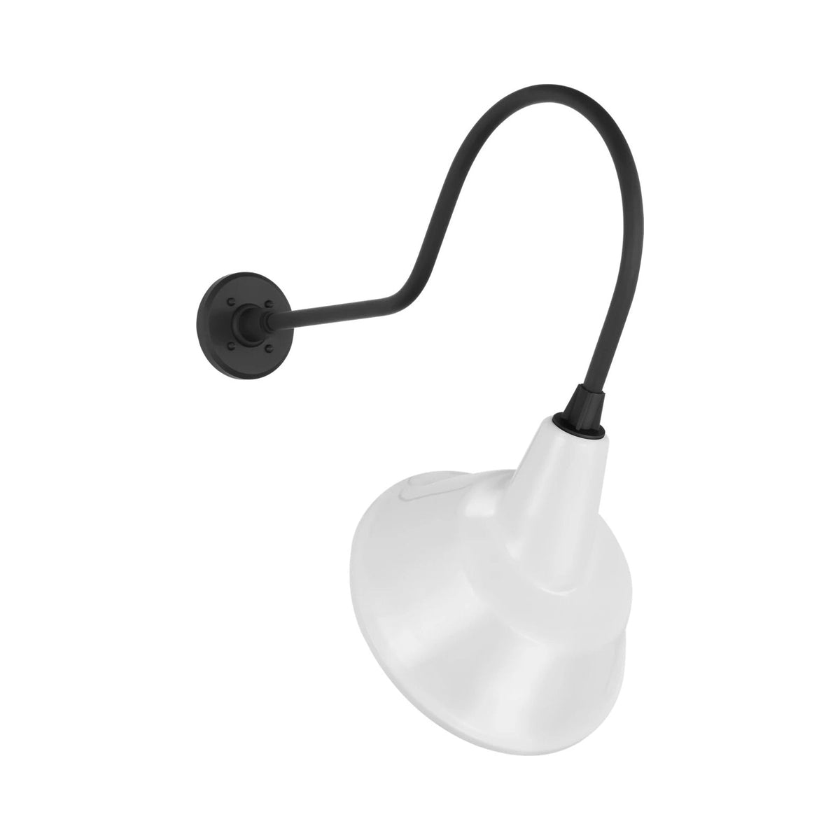 Academy Angled Flynn Barn Outdoor Wall Light in Matte Black (12.5-Inch White Tilted Bowers Shade).