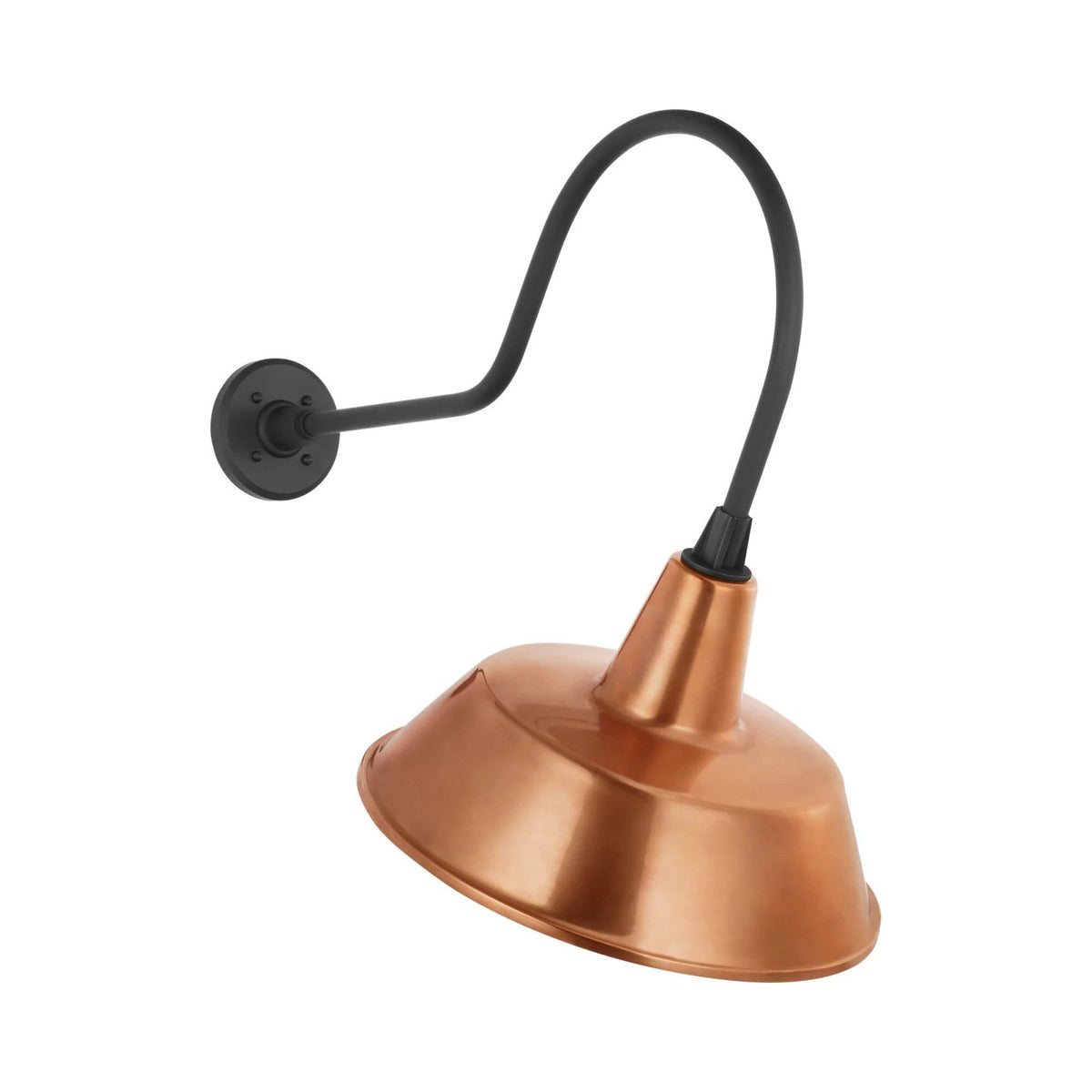 Academy Angled Flynn Barn Outdoor Wall Light in Matte Black (16-Inch Soft Copper Bowers Shade).