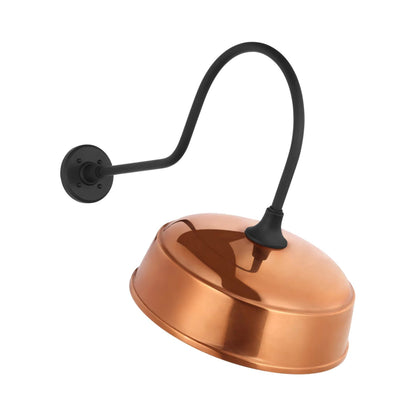Academy Angled Flynn Barn Outdoor Wall Light in Matte Black (16-Inch Soft Copper Rockhouse Shade).