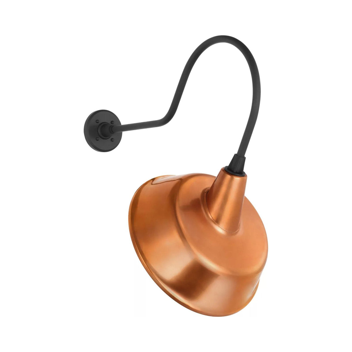 Academy Angled Flynn Barn Outdoor Wall Light in Matte Black (16-Inch Soft Copper Tilted Bowers Shade).