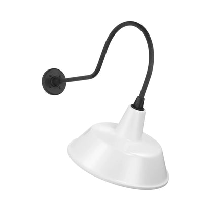 Academy Angled Flynn Barn Outdoor Wall Light in Matte Black (16-Inch White Bowers Shade).