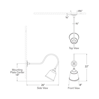 Academy Angled Flynn Barn Outdoor Wall Light - line drawing.