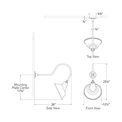 Academy Angled Flynn Barn Outdoor Wall Light - line drawing.