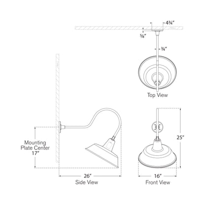 Academy Angled Flynn Barn Outdoor Wall Light - line drawing.