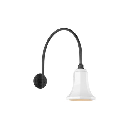 Academy Arched Mack Barn Outdoor Wall Light in Matte Black (7.5-Inch White Savannah Shade).