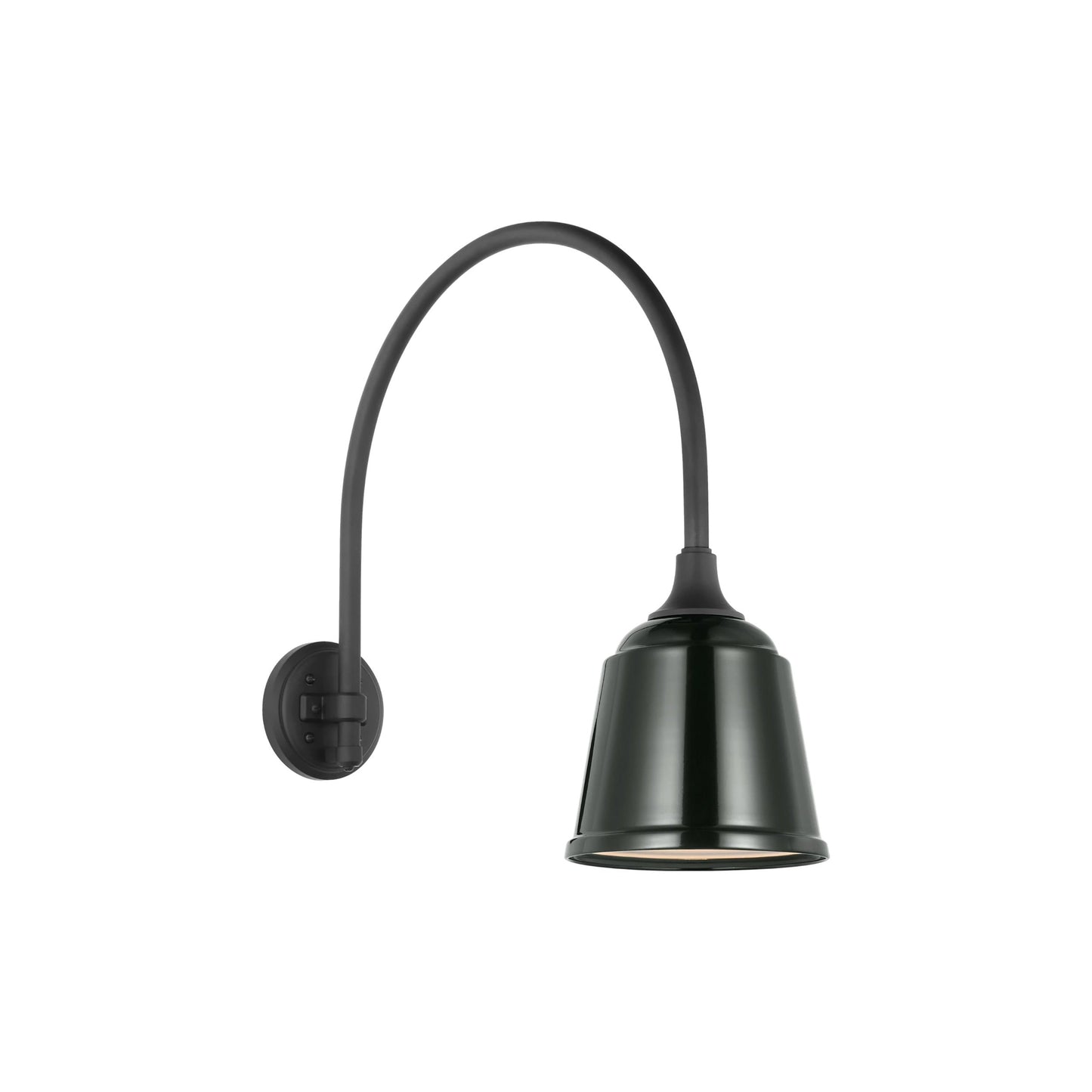 Academy Arched Mack Barn Outdoor Wall Light in Matte Black (8-Inch Green Rockhouse Shade).