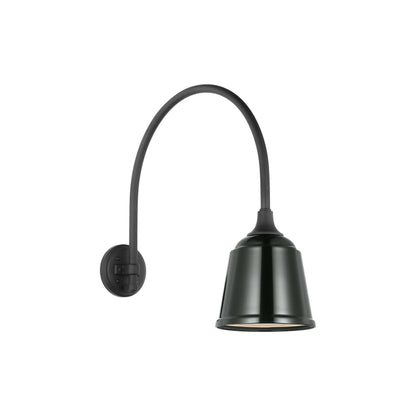 Academy Arched Mack Barn Outdoor Wall Light in Matte Black (8-Inch Green Rockhouse Shade).