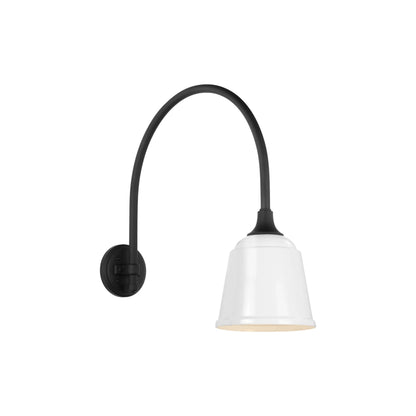 Academy Arched Mack Barn Outdoor Wall Light in Matte Black (8-Inch White Rockhouse Shade).