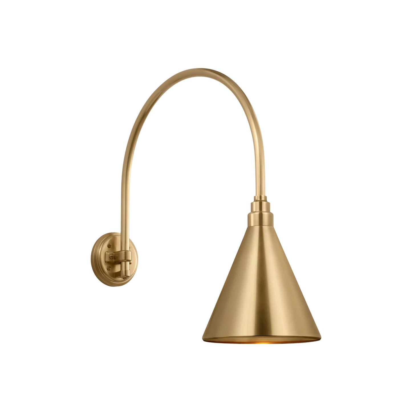 Academy Arched Mack Barn Outdoor Wall Light in Hand-Rubbed Antique Brass (9-Inch Conical Savannah Shade).