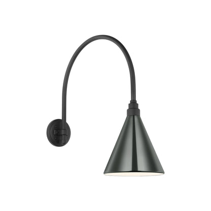 Academy Arched Mack Barn Outdoor Wall Light in Matte Black (9-Inch Green Conical Savannah Shade).