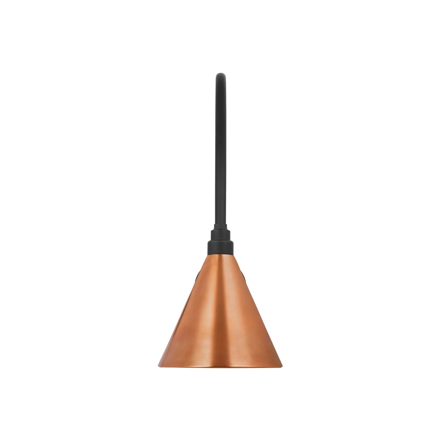 Academy Arched Mack Barn Outdoor Wall Light in Matte Black (9-Inch Soft Copper Conical Savannah Shade).