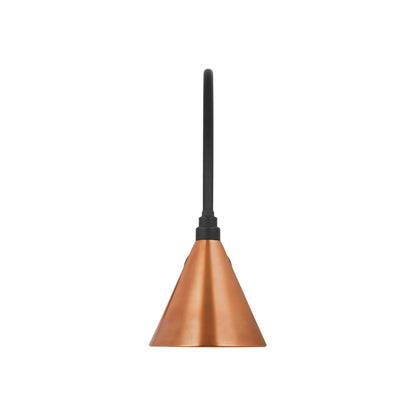 Academy Arched Mack Barn Outdoor Wall Light in Matte Black (9-Inch Soft Copper Conical Savannah Shade).