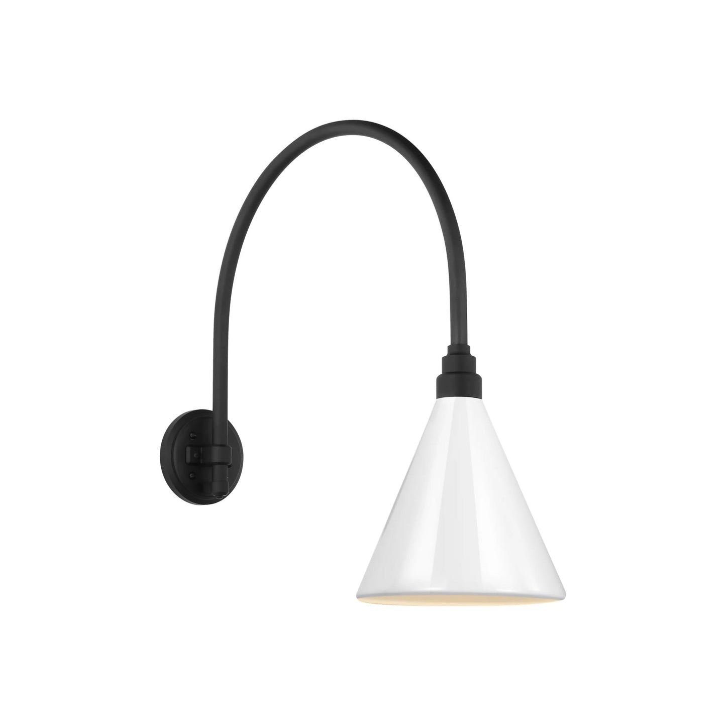 Academy Arched Mack Barn Outdoor Wall Light in Matte Black (9-Inch White Conical Savannah Shade).