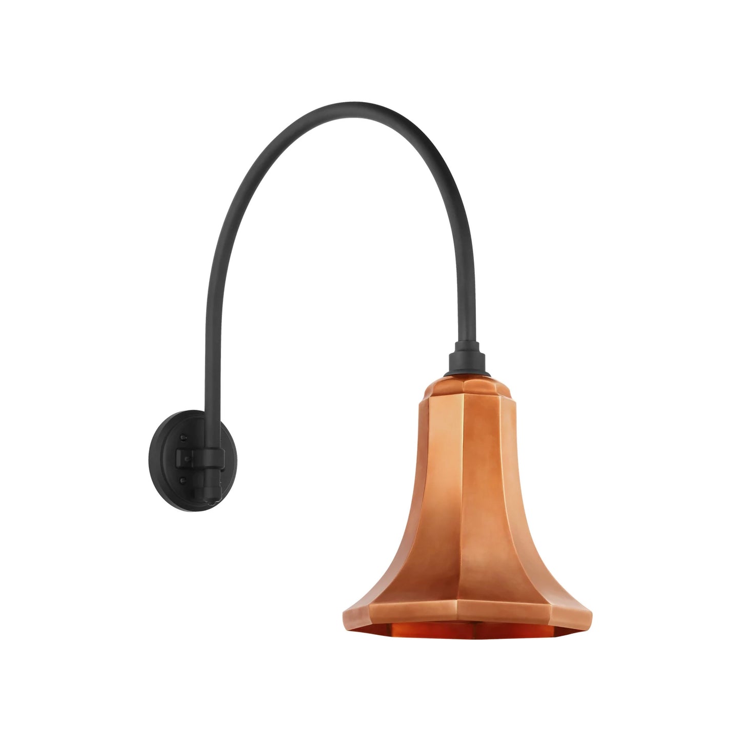 Academy Arched Mack Barn Outdoor Wall Light in Matte Black (9.25-Inch Soft Copper Savannah Shade).