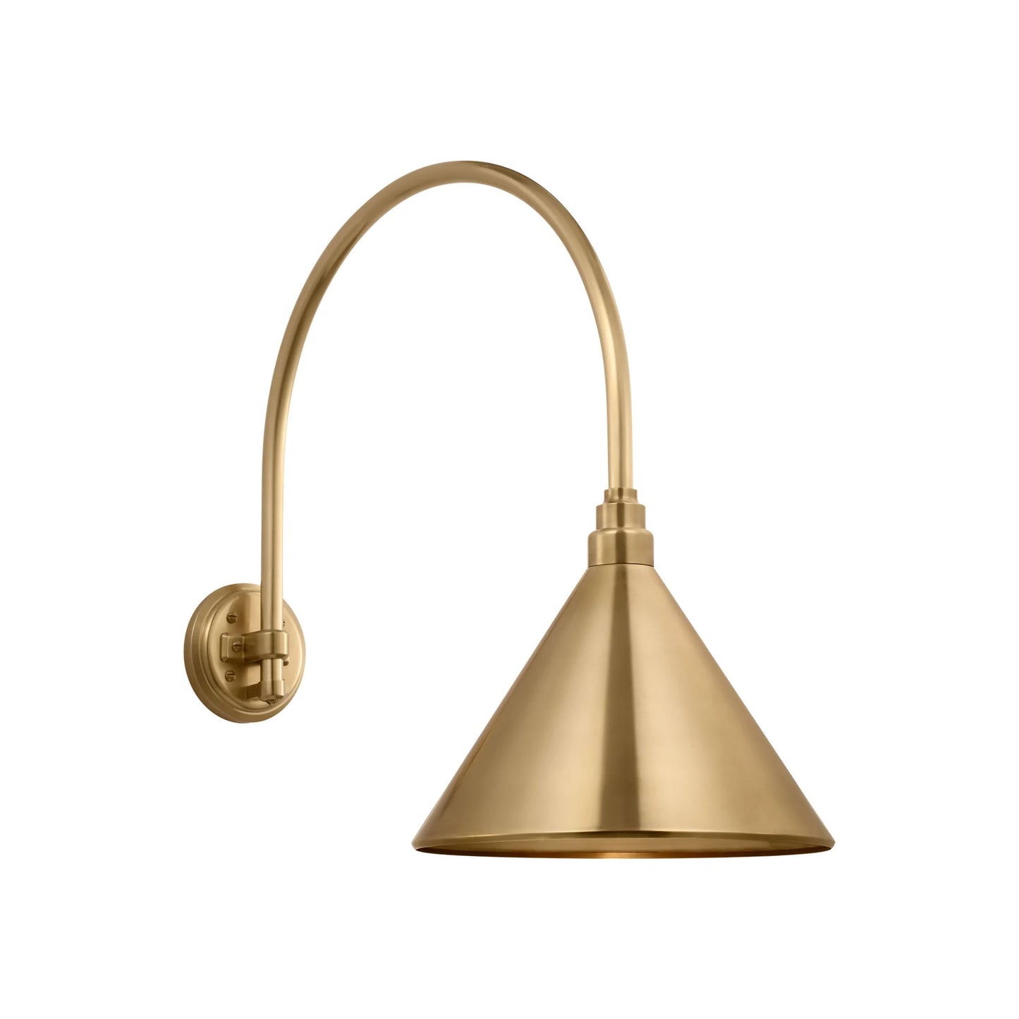 Academy Arched Mack Barn Outdoor Wall Light in Hand-Rubbed Antique Brass (12.5-Inch Conical Savannah Shade).