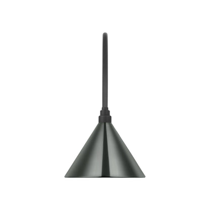 Academy Arched Mack Barn Outdoor Wall Light in Matte Black (12.5-Inch Green Conical Savannah Shade).