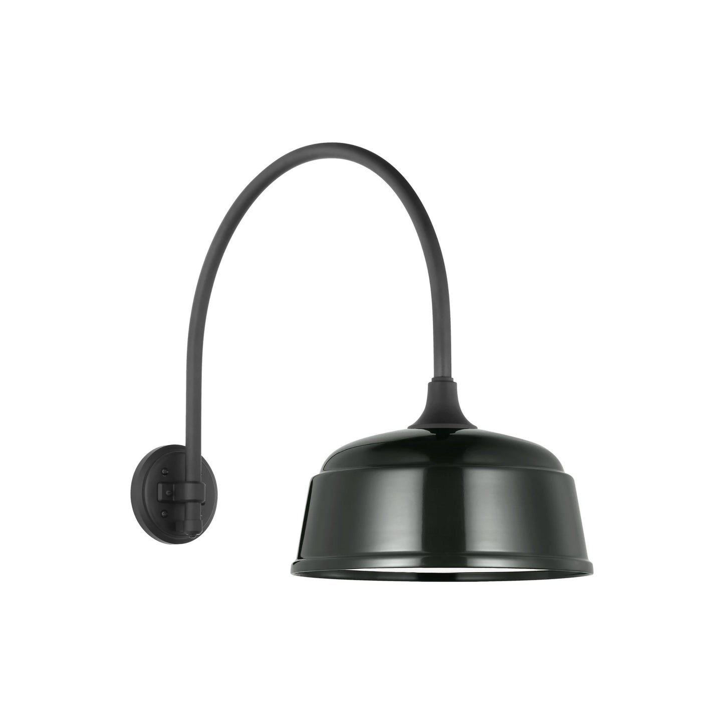 Academy Arched Mack Barn Outdoor Wall Light in Matte Black (12.5-Inch Green Rockhouse Shade).